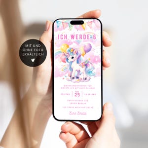 Invitación cumpleaños infantil unicornio digital foto personalizable E-Card unicornio WhatsApp invitación unicornio niña E-Card