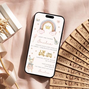 Invito digitale per il compleanno delle bambine | personalizzato | E-Card WhatsApp | Invito arcobaleno boho | E-card primo compleanno bambina