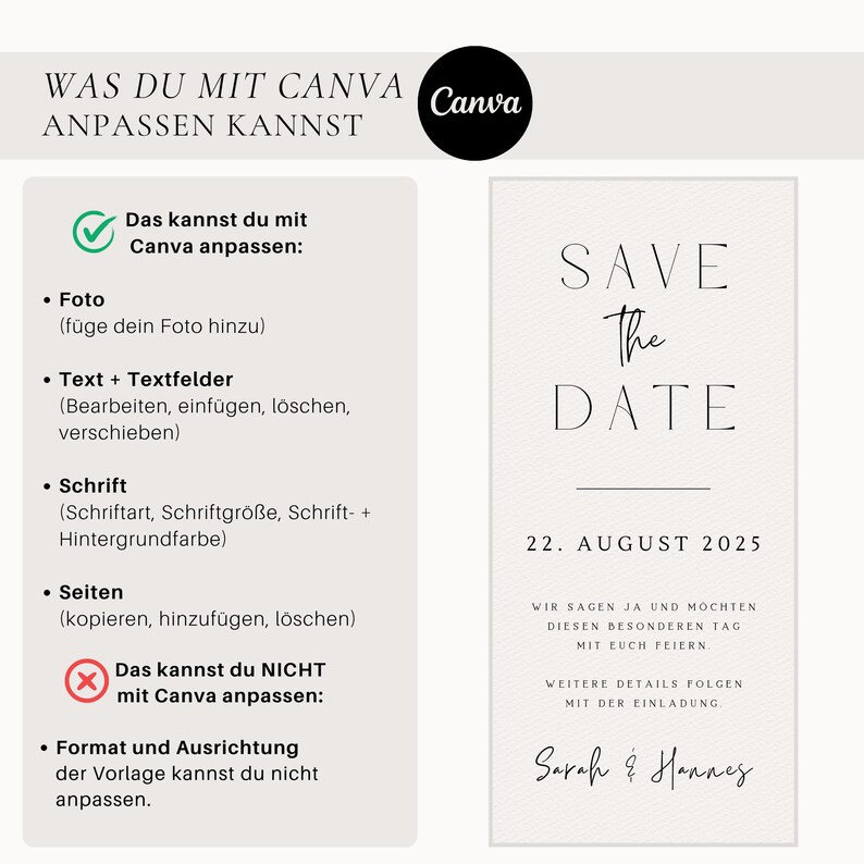 Digital Save the Date card, simple paper texture | Save the Date template Canva | Canva template for a digital wedding Save the Date card image 7