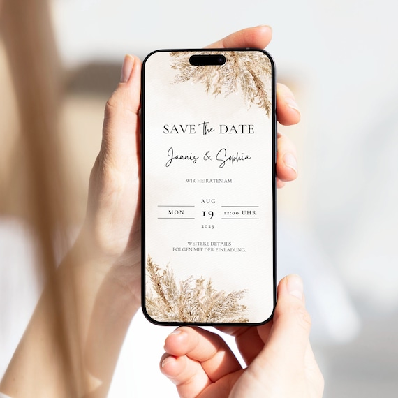 Digitale Hochzeitseinladung | Save the Date | Hochzeitseinladung personalisiert | Save the date Whatsapp | Boho
