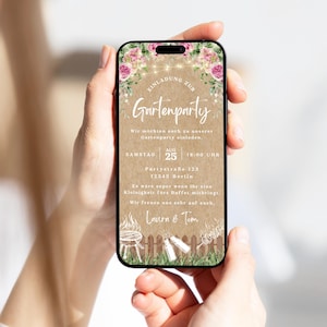 Digitale uitnodiging voor een tuinfeest, aanpasbaar | WhatsApp-tuinfeest e-card | Uitnodiging voor een tuinfeest | E-card voor een tuinbarbecue, bloemen en energie