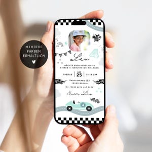 Invitación de cumpleaños infantil Coche de carreras digital Gokart / Coche de carreras Tarjeta electrónica personalizable Invitación de WhatsApp Invitación de cumpleaños de niño y niña