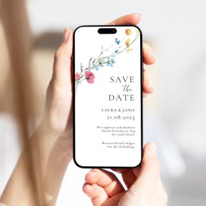 Invitation de mariage numérique fleurs sauvages | Réservez la date Fleurs sauvages | Faire-part de mariage personnalisé | Réservez la date Whatsapp Fleurs sauvages