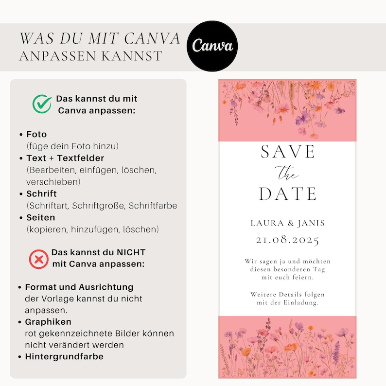 Digital Save the Date Card with Wildflowers | Save the Date Template Canva | Canva Floral Save the Date Wedding Card Template | Digital Flowers image 7