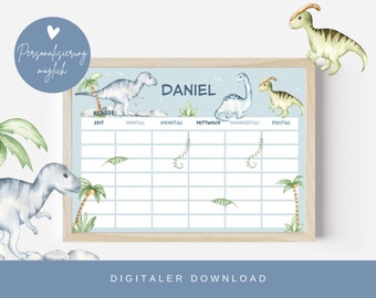 Dinosaur timetable | Timetable PDF | Digital download timetable personalized | DIN A4 | School enrollment timetable to print out