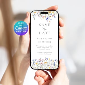 Digital Save the Date Card with Wildflowers | Save the Date Template Canva | Canva Floral Save the Date Wedding Card Template | Digital Flowers image 1