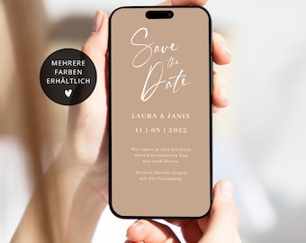 Minimalist digital wedding save the date e-card | Digital wedding save the date with WhatsApp | Modern digital wedding save the date card
