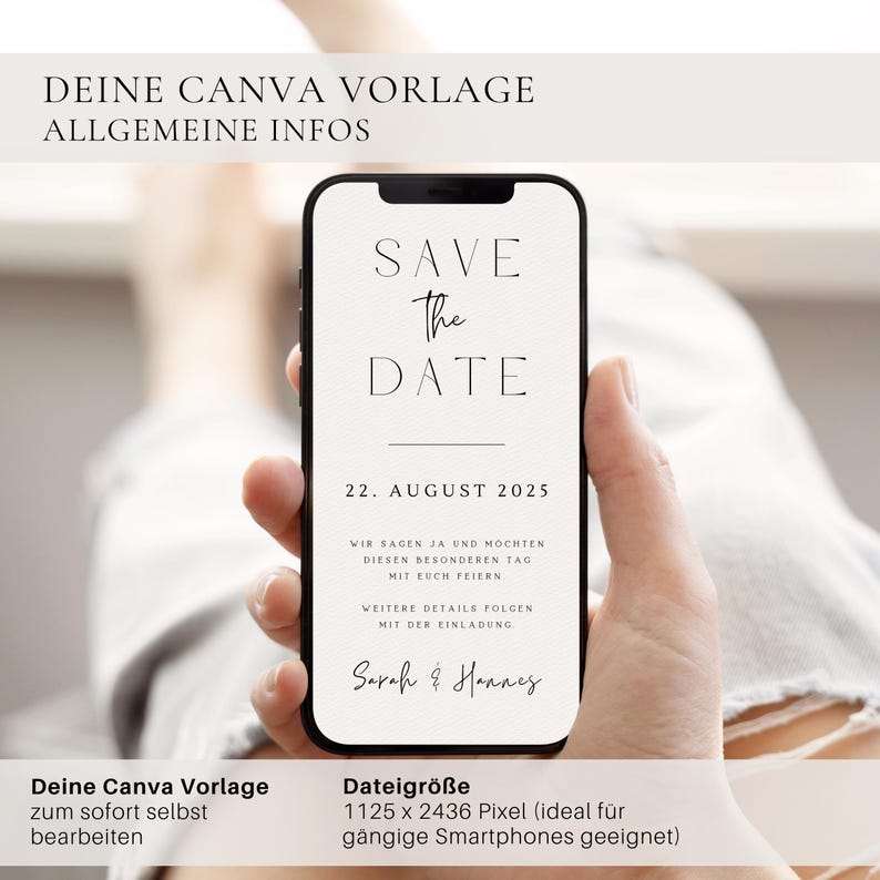 Digital Save the Date card, simple paper texture | Save the Date template Canva | Canva template for a digital wedding Save the Date card image 6