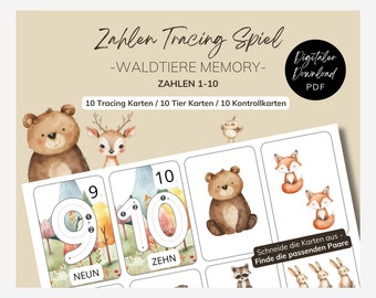 Forest Animals Number Tracing Memory Game Download | Numbers 1-10 | Early Learning Swing Exercise PDF Download | Preschool Number Tracing Printables