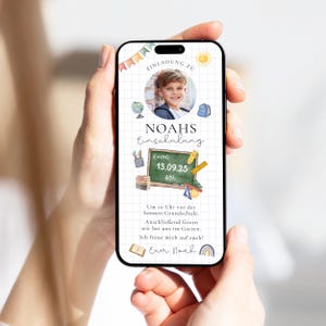 Digital invitation for boy&#39;s school enrollment with photo | Personalized e-card for boy&#39;s school enrollment | WhatsApp invitation for boy&#39;s school enrollment