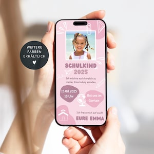 Digitale uitnodiging voor schoolinschrijving meisjes foto | Schoolinschrijving schoolbord krijt WhatsApp gepersonaliseerde e-card school | E-card voor schoolinschrijving WhatsApp