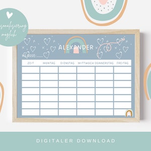 Timetable Rainbow | Timetable PDF | Personalized Digital Download Lesson Plan | DIN A4 | Training timetable to print out