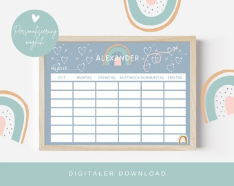 Timetable Rainbow | Timetable PDF | Personalized Digital Download Lesson Plan | DIN A4 | Training timetable to print out