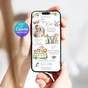 Safari Einladung two wild | Digitale Geburtstagseinladung mit Foto | Canva Vorlage editierbare Safari Party Einladung für jedes Alter