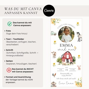 Cyfrowe zaproszenie na farmę ze zdjęciem | Cyfrowe zaproszenie urodzinowe | Szablon Canva | Edytowalne zaproszenie na przyjęcie na farmie dla dzieci zdjęcie 7
