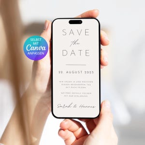 Convite digital Save the Date com textura de papel simples | Modelo Save the Date no Canva | Modelo do Canva para um convite digital Save the Date de casamento