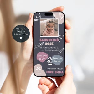 Digitale uitnodiging voor schoolinschrijving meisjes foto | Schoolinschrijving schoolbord krijt WhatsApp gepersonaliseerde e-card school | E-card voor schoolinschrijving WhatsApp