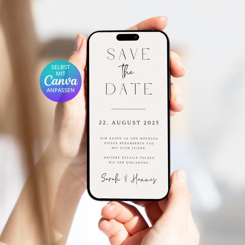 Digital Save the Date card, simple paper texture | Save the Date template Canva | Canva template for a digital wedding Save the Date card image 1