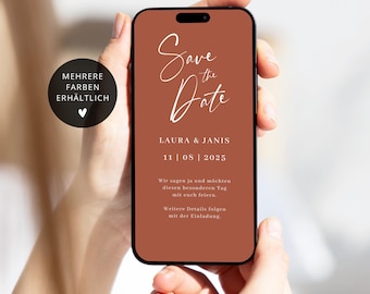 Minimalist digital wedding save the date e-card | Digital wedding save the date with WhatsApp | Modern digital wedding save the date card