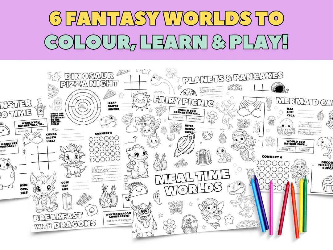 Kids Activity Placemats: Mealtime Worlds Colouring Pages With Mazes and ...