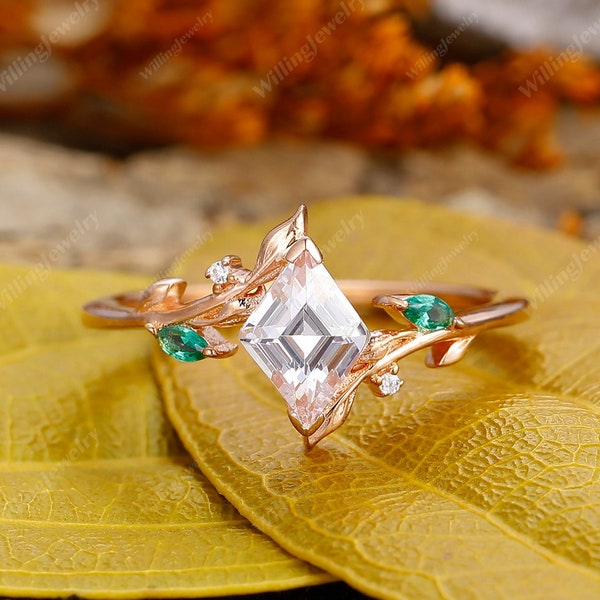Vintage moissanite Engagement Ring, Unique rhombus cut moissanite ring, art deco wedding ring, dainty promise Ring, vintage wedding ring