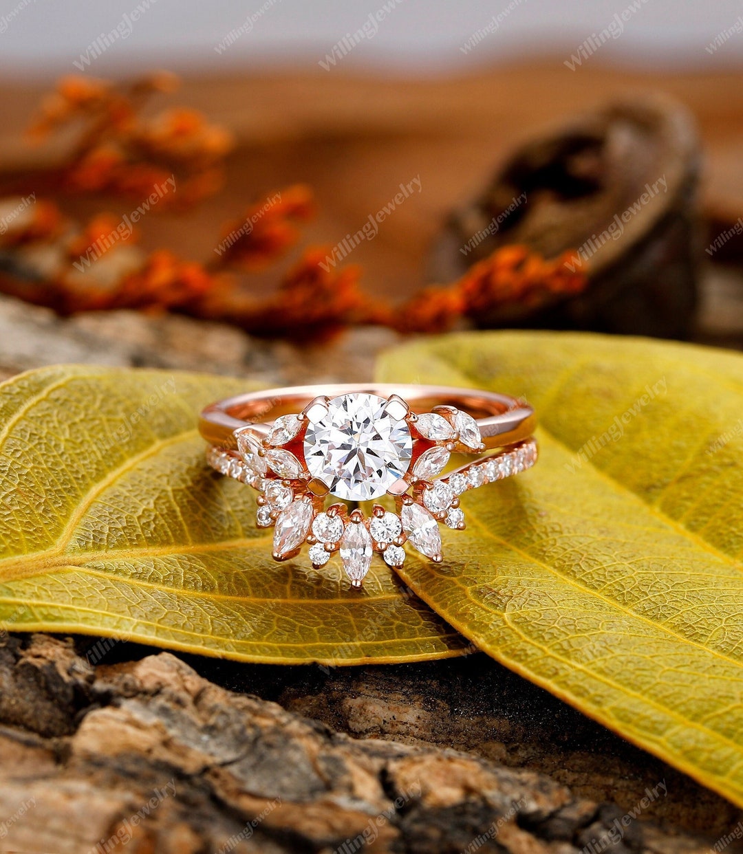 Oval Moissanite Wedding Ring Set for Women, Round Solitaire Ring