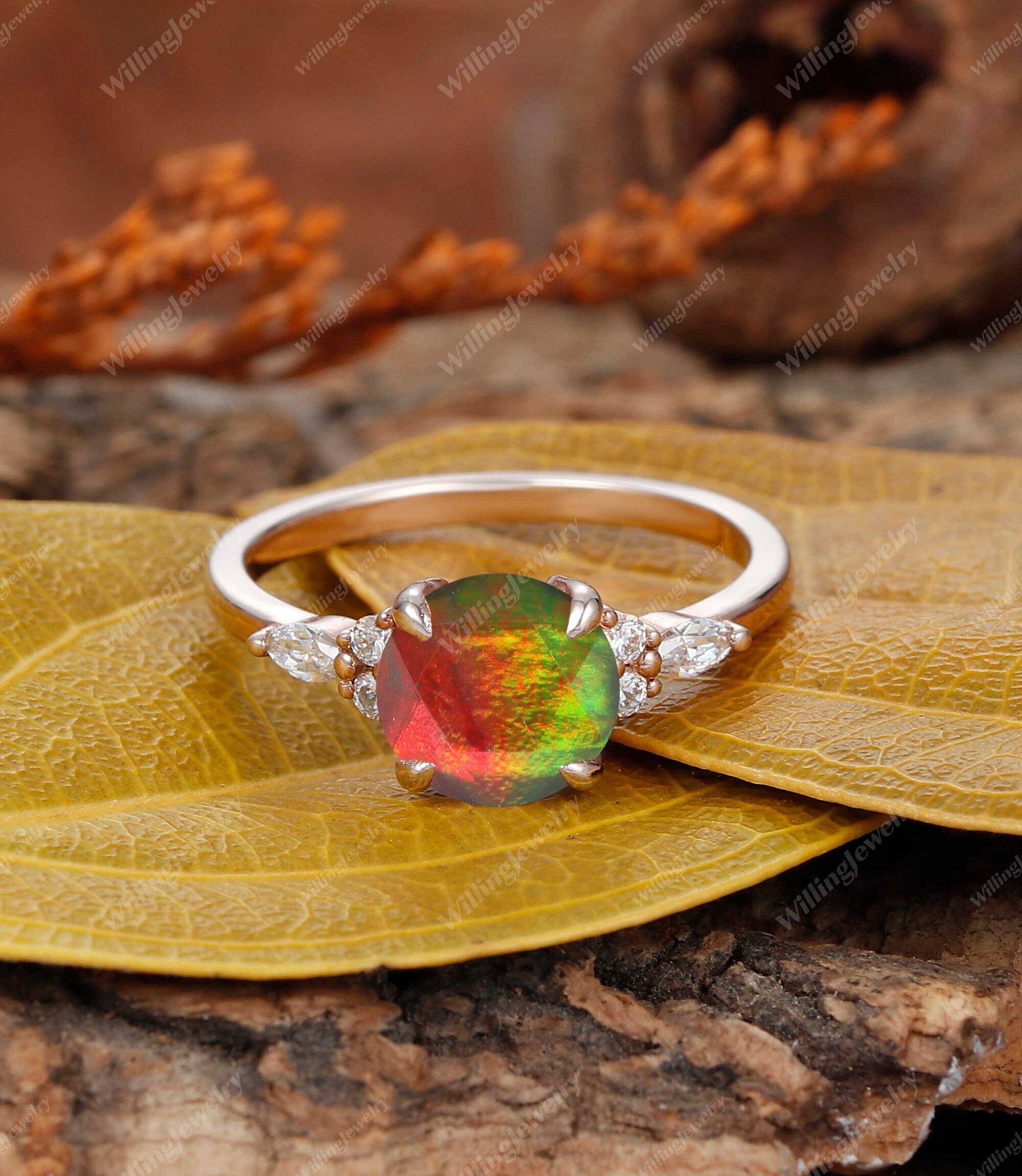 Unique Round Cut Natural Canada Ammolite Engagement Ring, 14K Rose Gold  Ammolite Promise Wedding Ring, Anniversary Ring Meaningful Gift - Etsy  Canada
