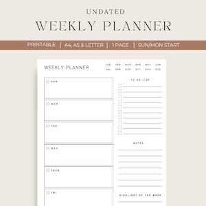 PDF weekly planner, Weekly Planner template, Weekly planner undated, weekly digital planner pdf, weekly planner minimalist, Goodnotes Weekly