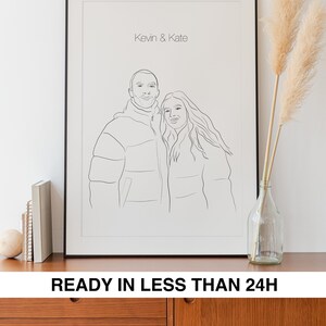 Couple Digital Custom one Line Drawing from Photo, Personalized, Family Portrait, Minimalist, Valentine&#39;s Gift, Wedding Gift, for her him