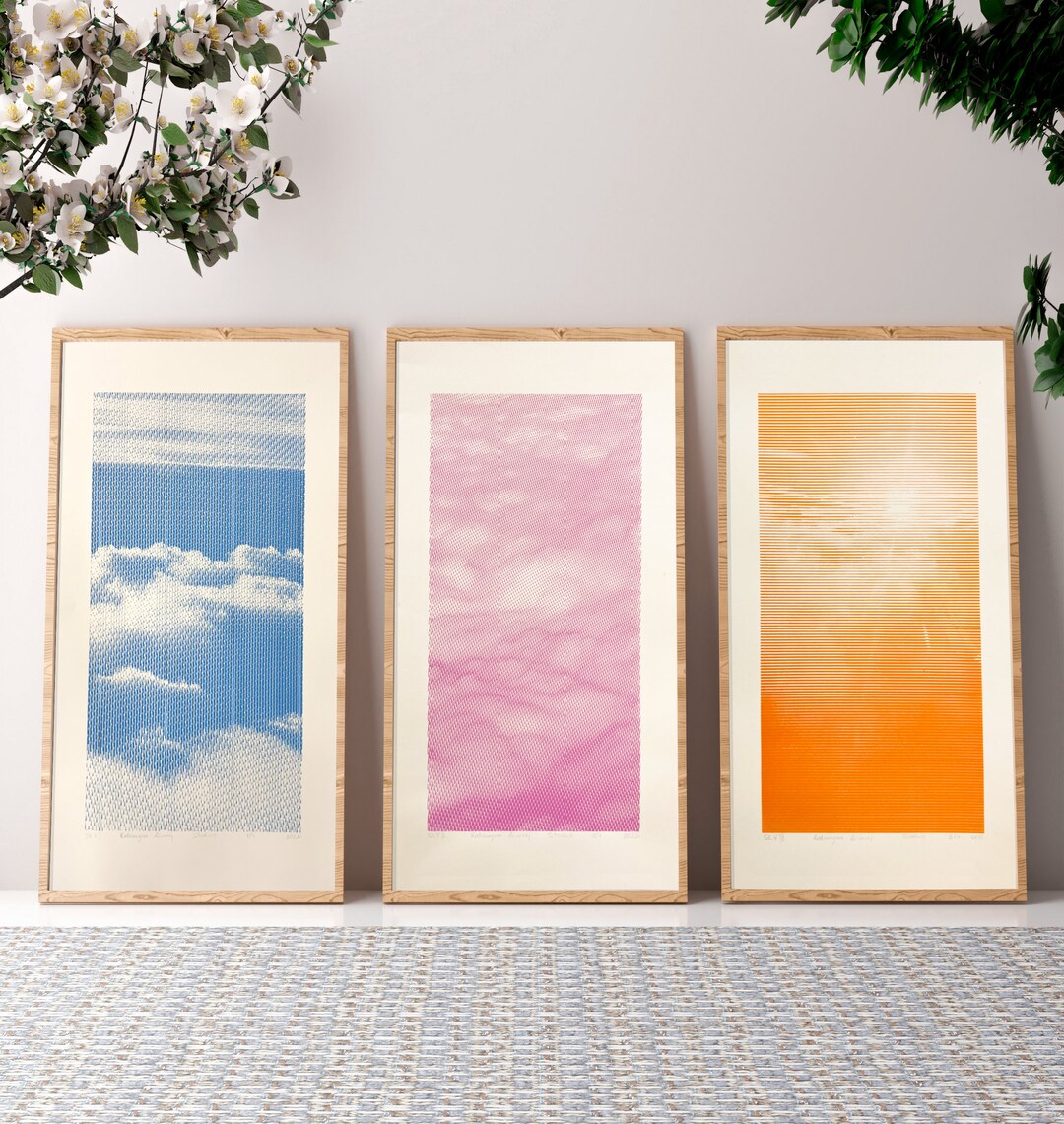 Raster Sky Clouds Blue Pink Orange Screenprinting Screenprint Handmade ...