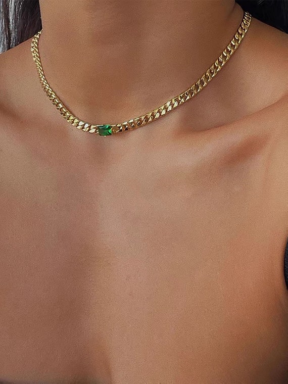 Cuban Chain Link Necklace / Green 