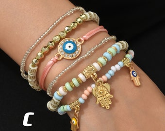 Boho Multilayer Bead Bracelet Set, Handmade Stacked Tassel Strand Bracelet, Hippie Elegant Multi-color Bracelet, Friendship Ethical Jewelry