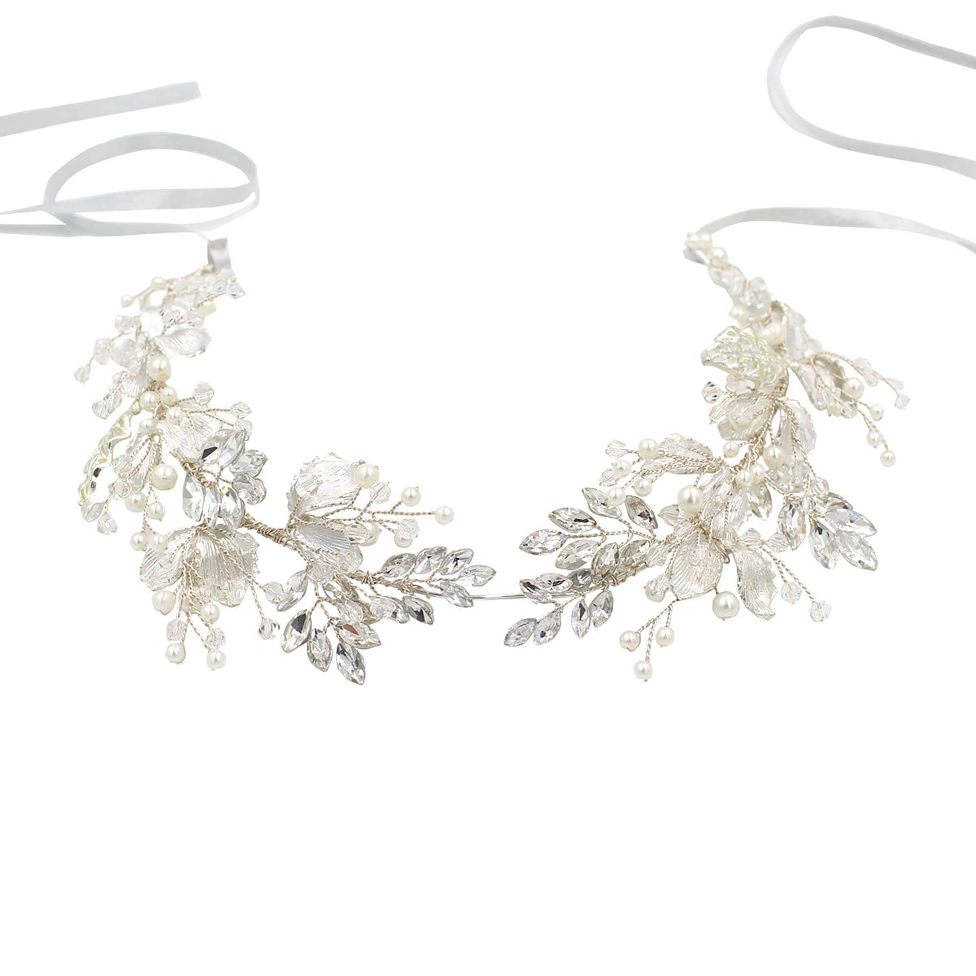 Silver Vine Bridal Tiara, Flower Wedding Headpiece, Crystal Hair