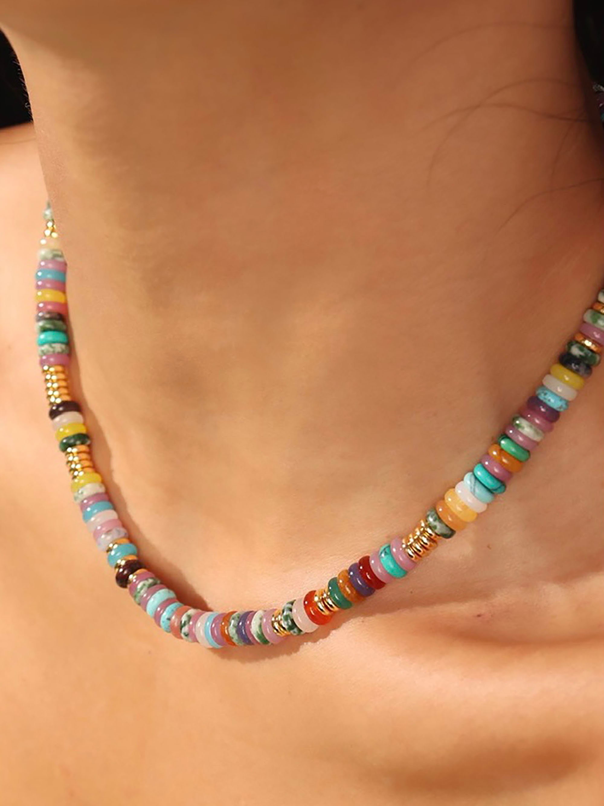 Multi Color Seed Bead Necklace, Hippy Love Beads, Thin 1.5mm Single Strand 35