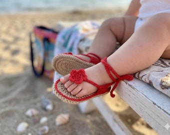Handmade Crochet Baby Sandals with Flower, Baby Shower Gift