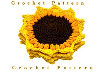 CROCHET PDF PATTERN Tournesol Cup Coaster Crochet Pattern, Cadeau de Noël familial fait à la main