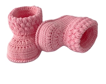 Baby Pink Cuff Booties, First Baby Crochet Shoes, Newborn Booties, Christmas Gift For Baby