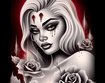 Attractive Woman Chicano Tattoo Art - 10 High Quality JPGs - Digital Planner, Junk Journaling, Day of the Dead Art, Commercial Use Digital