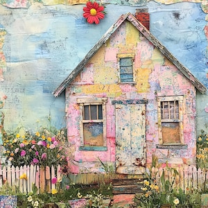 13 maisons fantaisistes Images d'art imprimables, téléchargement numérique des cliparts, papier numérique original technique mixte ferme maisons indésirable Journal d'art carterie