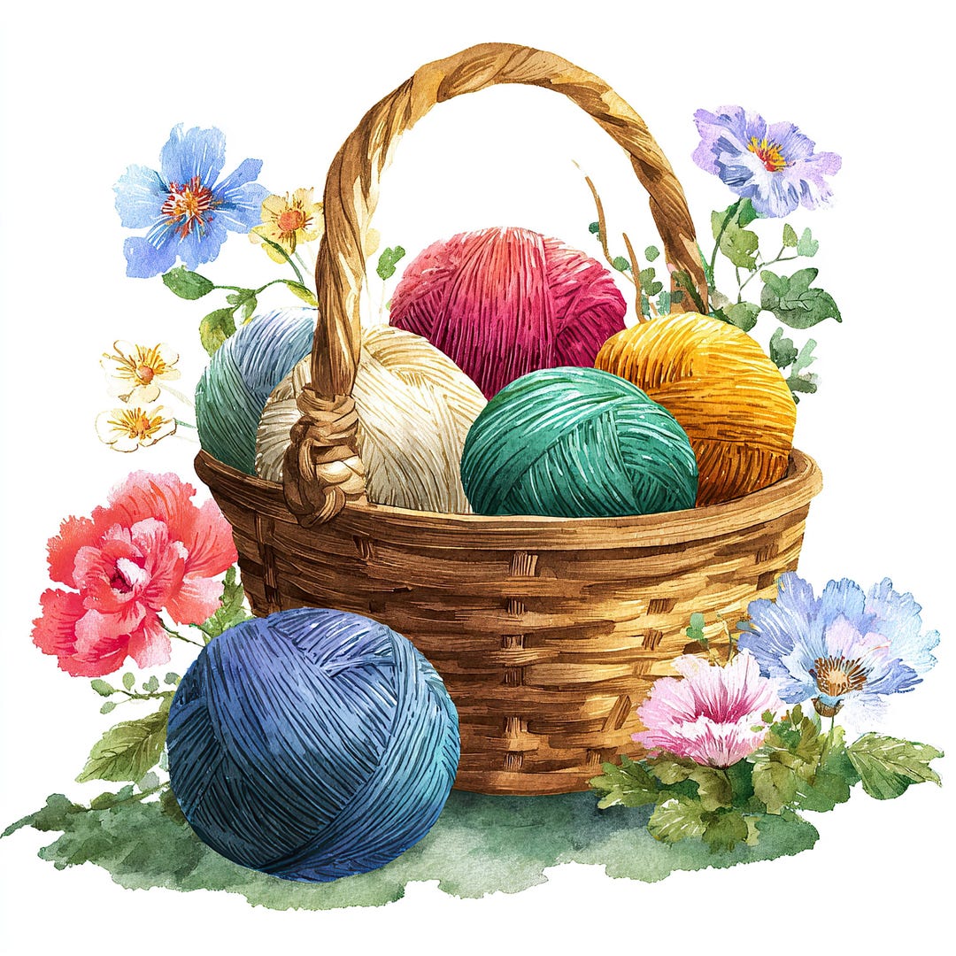 Watercolor Yarn Basket Clipart | Knitting & Crochet (digital Download ...