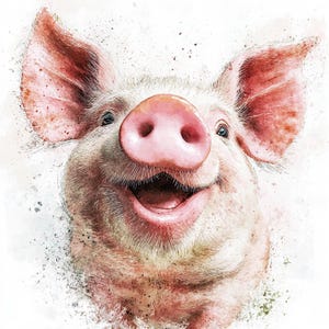 Clipart de cerdo feliz / 12 adorables animales de granja en acuarela en formato JPG / Descarga digital de 300 DPI para decoración infantil, invitaciones y manualidades