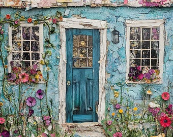 Whimsical Houses Printable Art Images, Digital Download Clipart, Quirky Digital Paper Mixed Media Farm Houses| Junk Journal Art Card Making