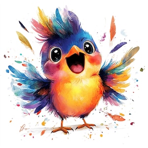 Paquete de imágenes prediseñadas de pájaros caprichosos / 15 ilustraciones divertidas de pájaros en formato JPG / 300 DPI / Aves de acuarela peculiares para manualidades e imprimibles