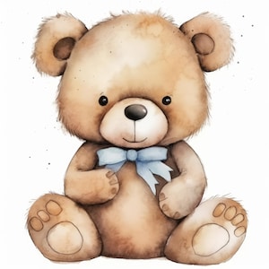 5 magnifiques oursons en peluche aquarelle Clipart PNG en téléchargement numérique, ours en peluche baby shower anniversaire chambre d'enfant fond Transparent ours mignon PNG