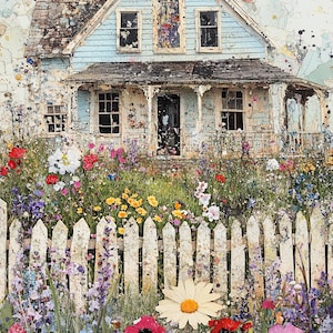 Imagens de arte para impressão de casas caprichosas, clipart para download digital, papel digital peculiar, mídia mista, casas de fazenda, diário de lixo, arte para fazer cartões