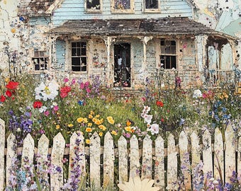Whimsical Homes Printable Art Images, Digital Download Clipart, Quirky Digital Paper Mixed Media Farm Houses Junk Journal Art Card Making