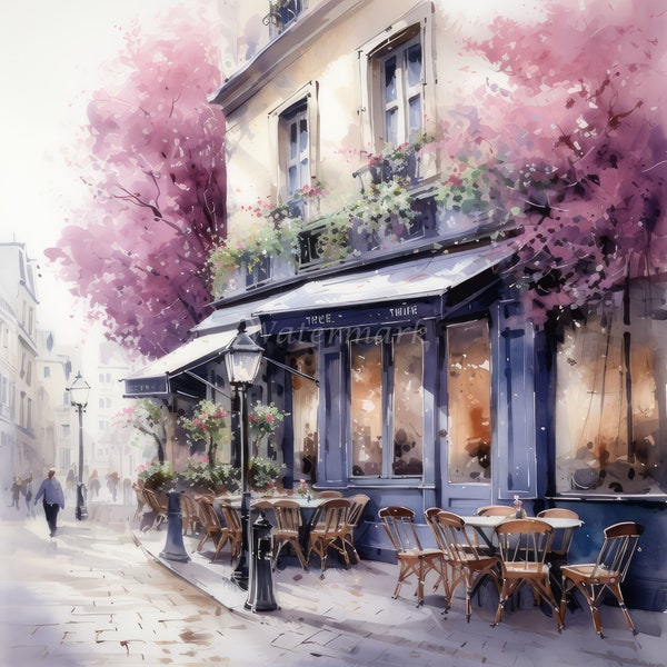 French Café Clipart, Watercolor Paris Bistro, 12 High Quality JPG Images, 300 DPI Digital Download,