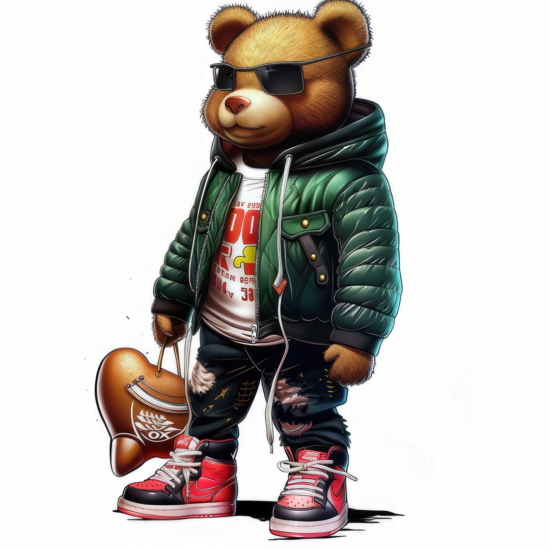 Graffiti Hip Hop Teddy Bear PNG, Cartoon Teddy Bear, Cash, Sublimation ...