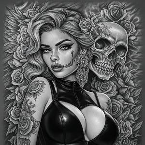 Attraktive Frau Chicano Tattoo Art - 10 hochwertige JPGs - Digitaler Planer, Junk Journaling, Tag der Toten Art, Kommerzielle Nutzung Digital