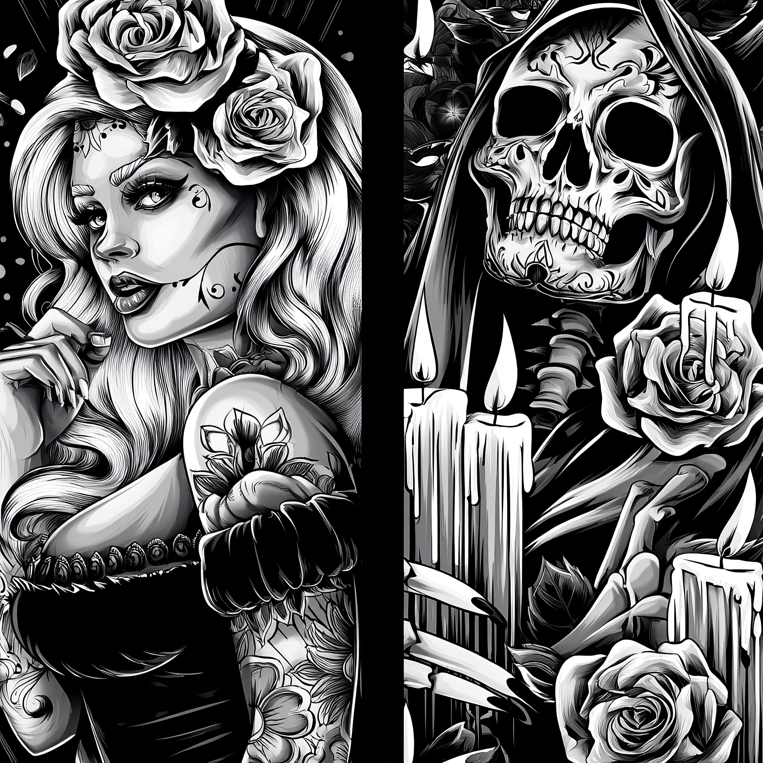 Chola Skull Tattoo - Etsy, image size:3000x3000